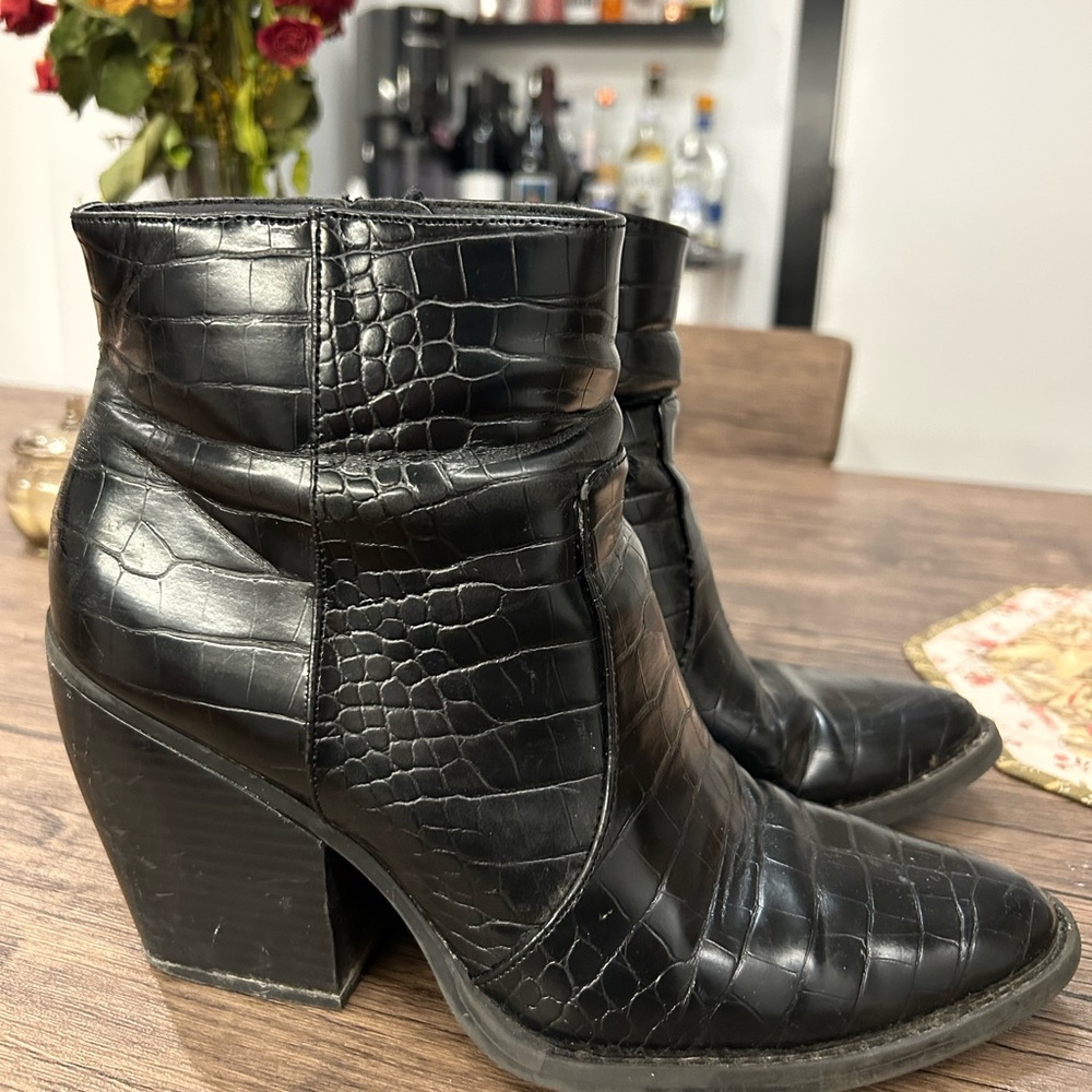 Black Madden Girl Snakeskin Booties